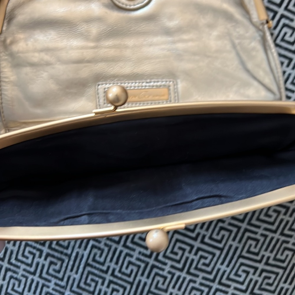 Kenneth Gene Black Suede Leather Kiss Lock Clutch Bag Silver Metallic Interior - Picture 4 of 7